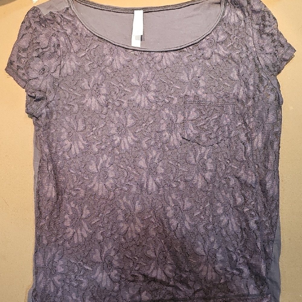 Aeropostale Lace Overlay Gray Blouse
